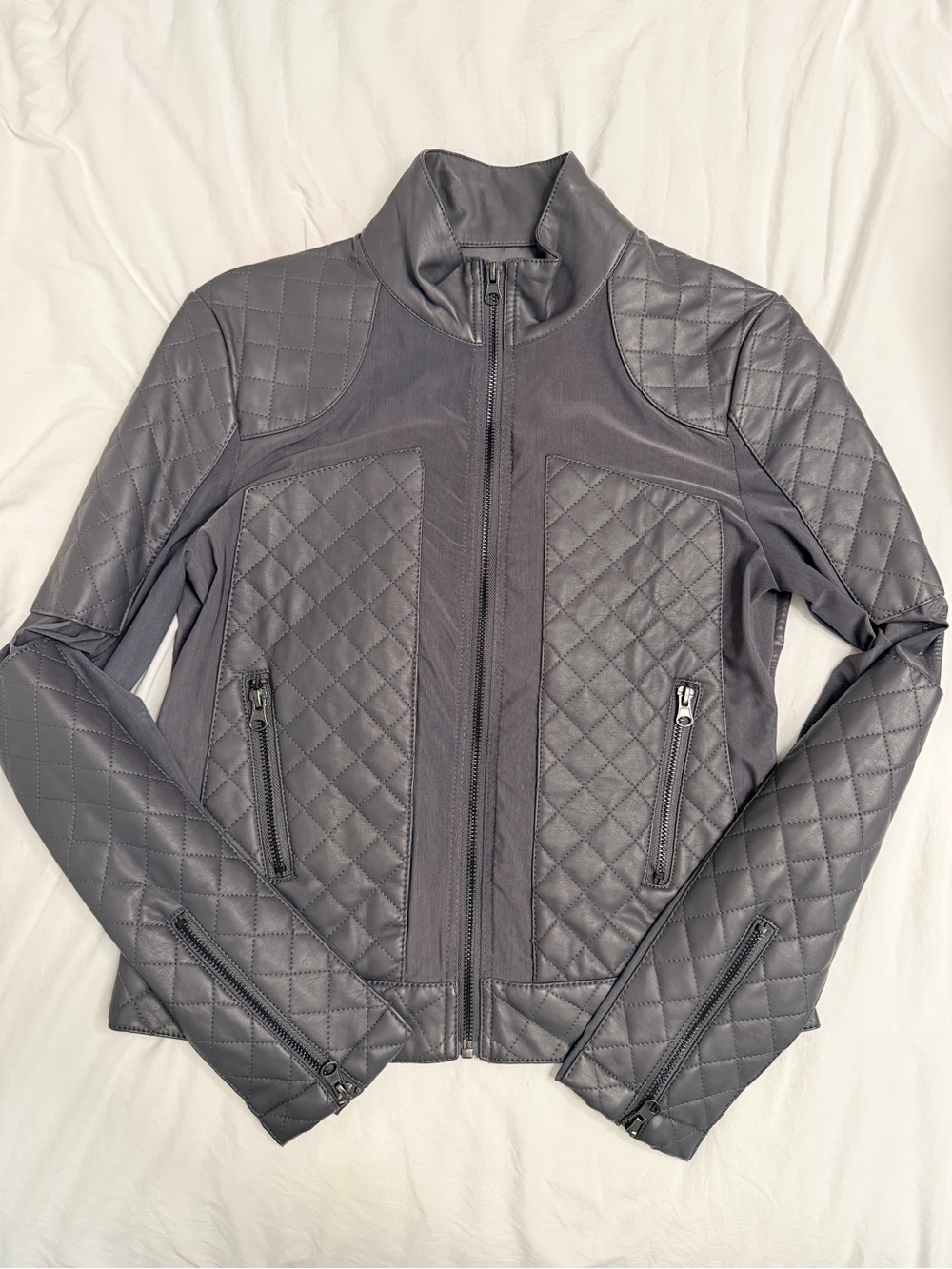 BKE Quilted Leather-Effect Jacket - Gray